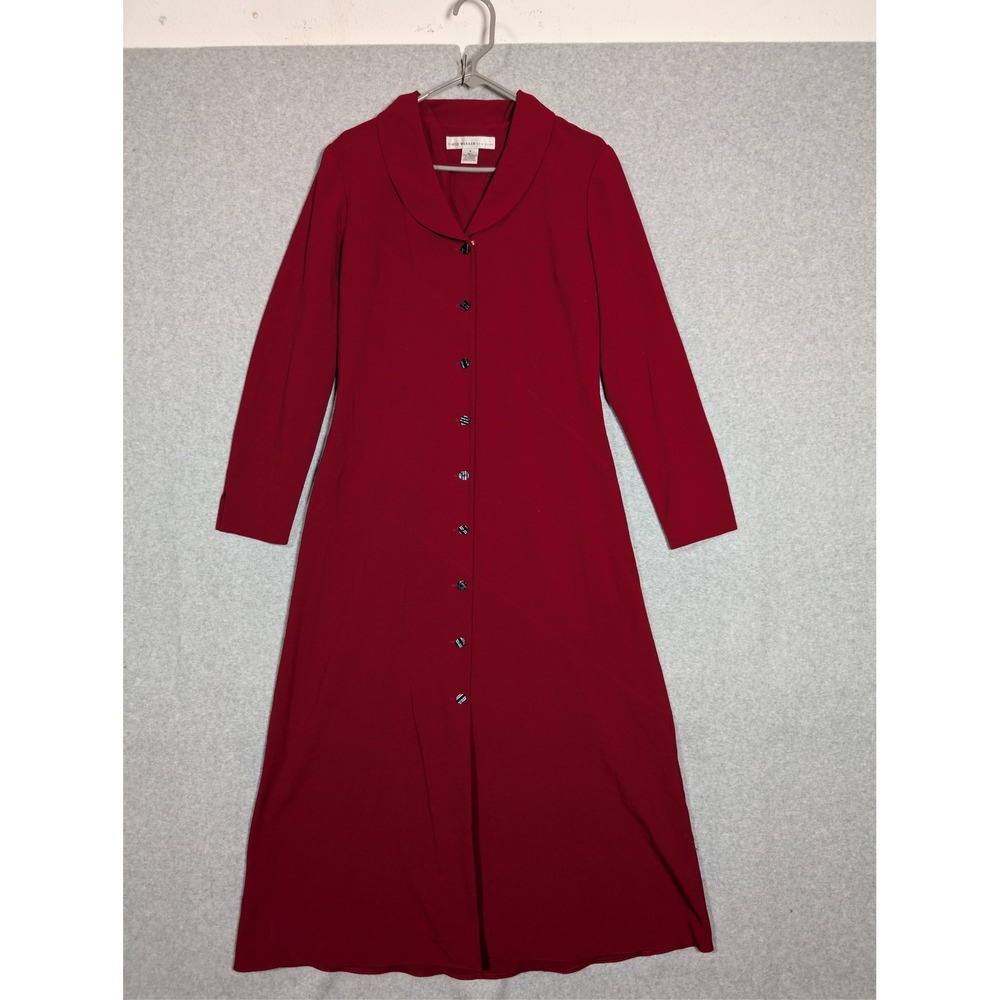 David Warren Maxi‎ Dress Size 8 Red Button Down Shawl Collar Dress Coat Style